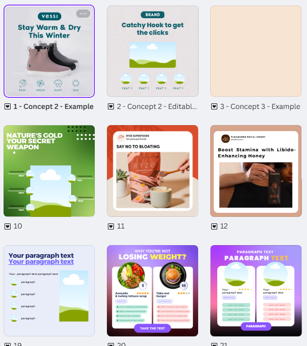 250 canvas templates